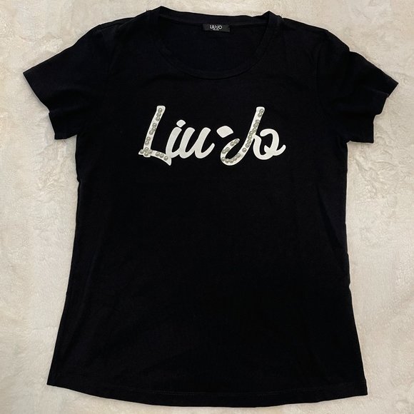 LIU-JO Women Black T-Shirt With Pearls Size: XS - Picture 1 of 4
